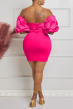 Red Sexy Solid Backless Off the Shoulder One Step Skirt Dresses