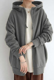 Grey Casual Solid Basic Hooded Collar Outerwear