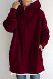 Red Casual Solid Basic Hooded Collar Outerwear