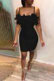 Yellow Fashion Sexy Feather Strap Dress