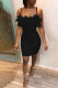 Black Fashion Sexy Feather Strap Dress