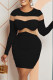 Black Sexy Casual Solid Patchwork See-through O Neck Long Sleeve Dresses