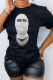 Black Casual Daily Print Patchwork O Neck T-Shirts