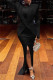 Black Casual Solid Slit O Neck Long Dress Dresses