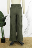 Apricot Casual Solid Patchwork Regular High Waist Conventional Solid Color Trousers