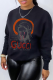Black Casual Print Patchwork Letter O Neck Tops