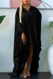 Black Casual Solid Patchwork Shirt Collar Irregular Dress Dresses