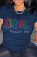 Navy Blue Street Daily Print Patchwork O Neck T-Shirts