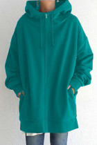 Grass Green Casual Solid Basic Hooded Collar Outerwear