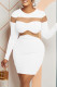 White Sexy Casual Solid Patchwork See-through O Neck Long Sleeve Dresses