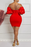 Red Sexy Solid Backless Off the Shoulder One Step Skirt Dresses