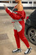 Red Casual Patchwork Contrast Hooded Collar Long Sleeve Two Pieces