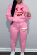 Pink Casual Print Patchwork Draw String Pocket Hooded Collar Long Sleeve Two Pieces