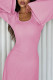Pink Casual Solid Patchwork U Neck Long Dress Dresses