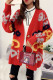 Red Casual Letter Patchwork Buckle Cardigan Collar Outerwear
