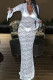 White Street Solid Lace Patchwork See-through V Neck Long Dress Dresses