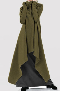 Army Green Casual Solid Asymmetrical Turtleneck Long Sleeve Dresses