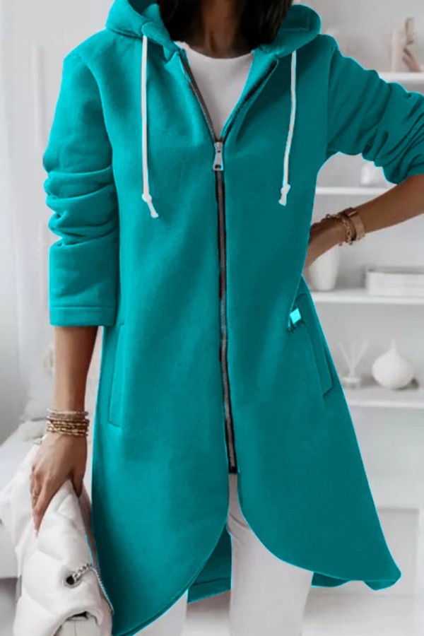 Grass Green Casual Solid Patchwork Zipper Hooded Collar Outerwear