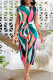 Multi-color Sexy Print Bandage Patchwork O Neck Printed Dress Dresses