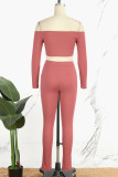 Brick Red Sexy Casual Solid Backless Off the Shoulder Long Sleeve Two Pieces