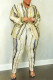 Yellow Black Casual Print Patchwork Turndown Collar Plus Size Two Pieces