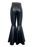 Black Casual Solid Patchwork Skinny High Waist Speaker Solid Color Trousers