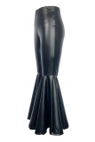 Black Casual Solid Patchwork Skinny High Waist Speaker Solid Color Trousers