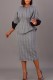 Grey Casual Print Patchwork O Neck Three Quarter Two Pieces