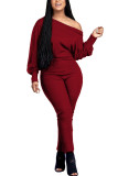 rose red Fashion Casual Adult Solid One Shoulder Skinny Jumpsuits