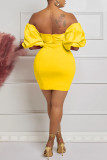 Red Sexy Solid Backless Off the Shoulder One Step Skirt Dresses