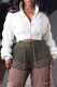 White Casual Solid Patchwork Zipper Collar Tops