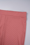 Brick Red Sexy Casual Solid Backless Off the Shoulder Long Sleeve Two Pieces