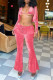 Pink Casual Solid Basic Hooded Collar Long Sleeve Three Piece Set