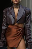 Brownness Casual Solid Cardigan Turndown Collar Outerwear