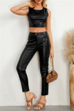 Brown Casual Solid Basic Mid Waist Conventional Solid Color Trousers