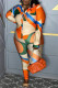 Yellow Casual Print Patchwork Turndown Collar Plus Size Two Pieces