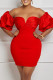 Red Sexy Solid Backless Off the Shoulder One Step Skirt Dresses