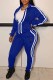 Blue Casual Print Letter Zipper Collar Long Sleeve Two Pieces