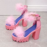 Pink Casual Patchwork Solid Color Round Out Door Wedges Shoes