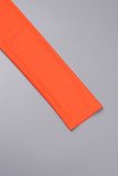 Orange Casual Solid Basic Zipper Collar Long Sleeve Two Pieces