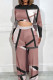 Pink Street Color Block Patchwork O Neck Plus Size Two Pieces