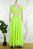 Green Elegant Solid Patchwork Boat Neck Sleeveless Two Pieces