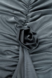Dark Gray Sexy Solid Patchwork Fold V Neck Pencil Skirt Dresses