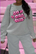 Light Gray Casual Daily Print Patchwork Letter O Neck Tops