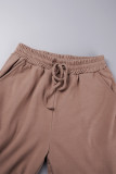 Pink Casual Solid Basic Hooded Collar Long Sleeve Two Pieces