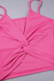 Pink Sexy Casual Solid Backless Spaghetti Strap Tops