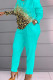 Lake Green Casual Print Patchwork Pocket O Neck Plus Size Two Pieces