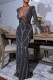 Black Sexy Patchwork Hot Drilling See-through V Neck Long Dress Dresses