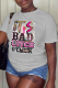 Light Gray Casual Street Print Patchwork Letter O Neck T-Shirts