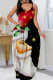 Black Red Sexy Casual Print Backless Spaghetti Strap Long Dress Dresses